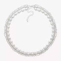 Bold Elements Silver Tone Simulated Pearl 19 Inch Fashion Strand Necklace