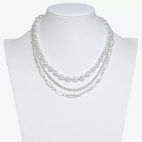 Bold Elements Silver Tone Simulated Pearl 19 Inch Fashion Strand Necklace