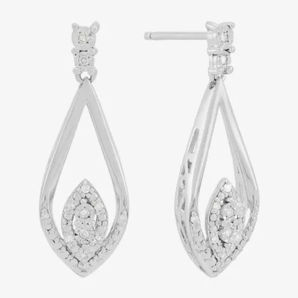 1/ CT. T.W. Natural White Diamond Sterling Silver Drop Earrings