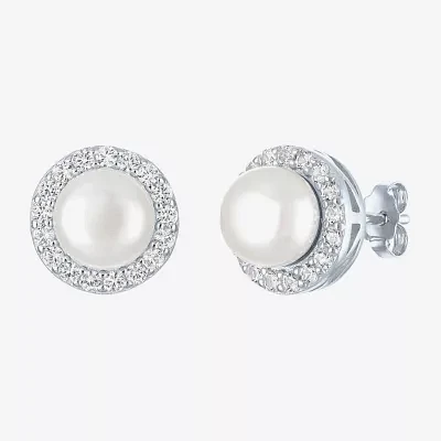 White Cultured Freshwater Pearl Sterling Silver 10mm Round Stud Earrings