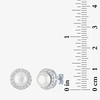 White Cultured Freshwater Pearl Sterling Silver 10mm Round Stud Earrings