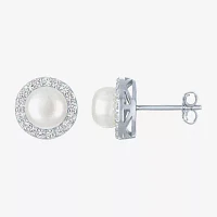 White Cultured Freshwater Pearl Sterling Silver 10mm Round Stud Earrings