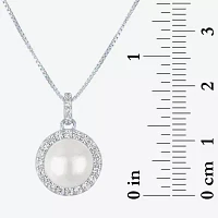 Womens White Cultured Freshwater Pearl Sterling Silver Round Pendant Necklace