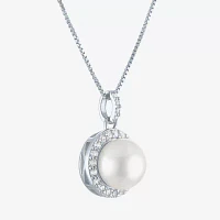 Womens White Cultured Freshwater Pearl Sterling Silver Round Pendant Necklace