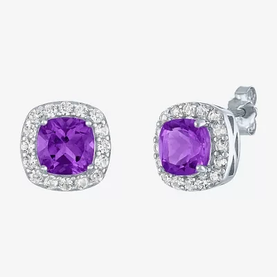 Gemstone Sterling Silver 10mm Cushion Stud Earrings