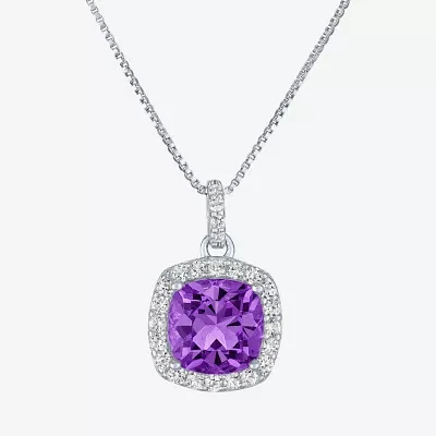 Womens Gemstone Sterling Silver Cushion Pendant Necklace