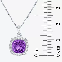 Womens Gemstone Sterling Silver Cushion Pendant Necklace