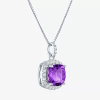 Womens Gemstone Sterling Silver Cushion Pendant Necklace