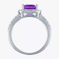 Womens Gemstone Sterling Silver Halo Cushion Cocktail Ring