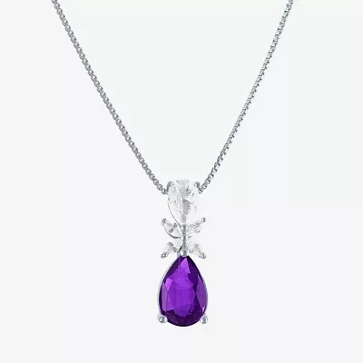 Womens Gemstone Sterling Silver Pear Pendant Necklace
