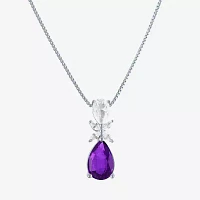 Womens Genuine Purple Amethyst Sterling Silver Pendant Necklace