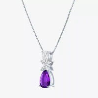 Womens Genuine Purple Amethyst Sterling Silver Pendant Necklace