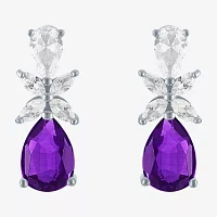 Genuine Purple Amethyst Sterling Silver Drop Earrings