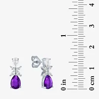 Genuine Purple Amethyst Sterling Silver Drop Earrings