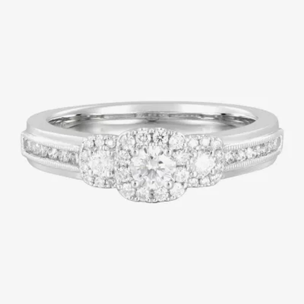 Love Lives Forever (F / Vs2) Womens 1/2 CT. T.W. Lab Grown White Diamond 14K Gold Round Side Stone Bypass Engagement Ring