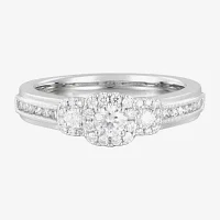 Love Lives Forever (F / Vs2) Womens 1/2 CT. T.W. Lab Grown White Diamond 14K Gold Round Side Stone Bypass  Engagement Ring