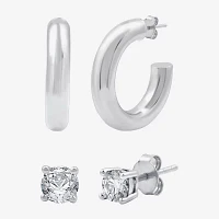 Yes, Please! Lab Created White Sapphire Sterling Silver Round 2 Pair Earring Set