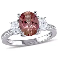 Modern Bride Gemstone Womens Genuine Pink Tourmaline 14K Gold Oval Engagement Ring