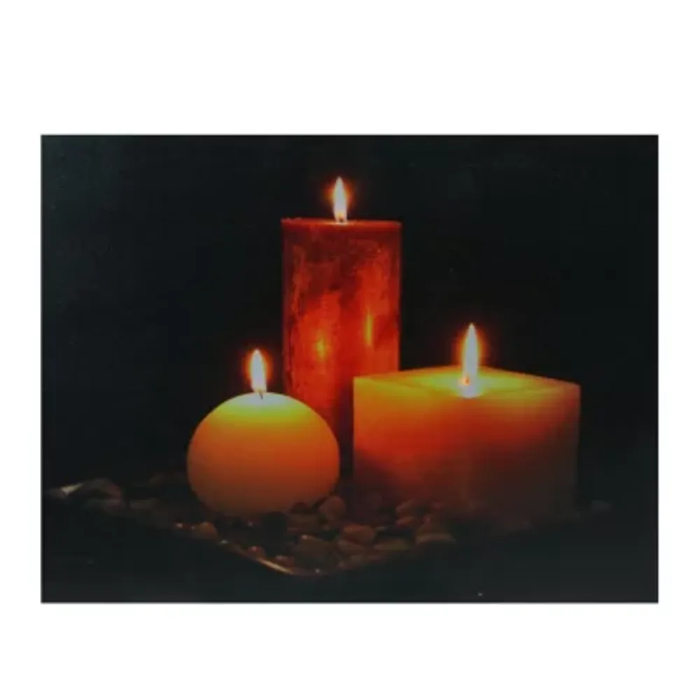 LED Lighted Tranquil Zen Triple Candles Canvas Wall Art 12'' x 15.75''