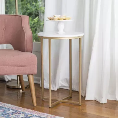 Faux-Marble Round End Table