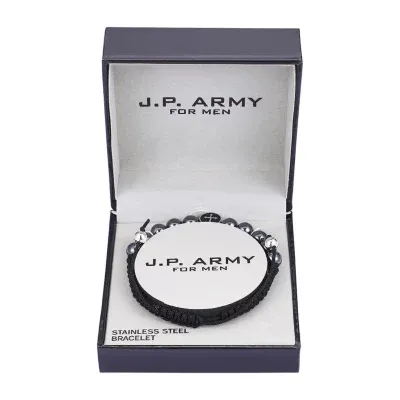 J.P. Army Men's Jewelry Stainless Steel 8 1/2 Inch Bead Cord Bracelet