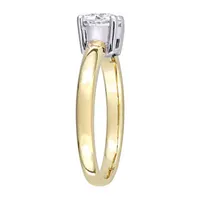 Womens Lab Created White Moissanite 14K Two Tone Gold Solitaire Engagement Ring