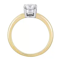 Womens Lab Created White Moissanite 14K Two Tone Gold Solitaire Engagement Ring