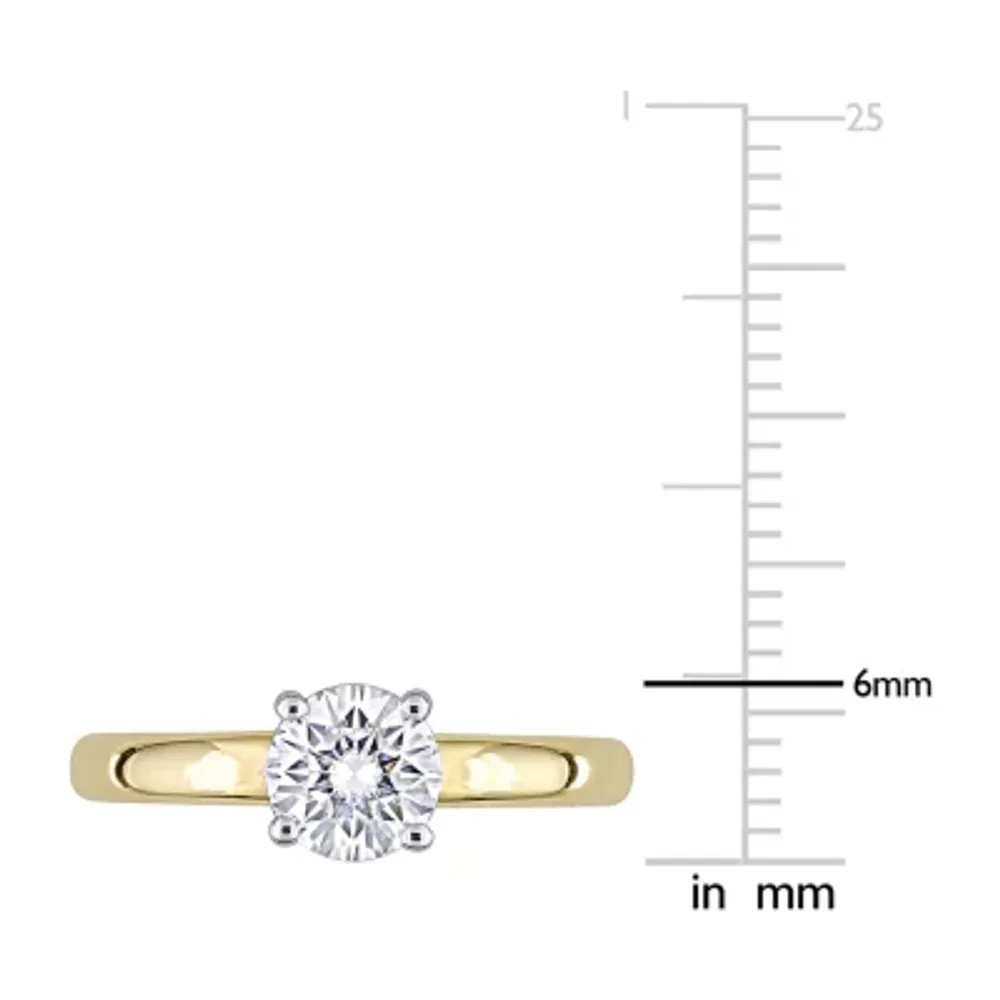 Womens Lab Created White Moissanite 14K Two Tone Gold Solitaire Engagement Ring