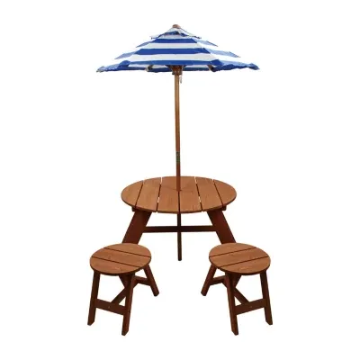 Home Wear China Child Wood Round Table W/ Umbrella And 2 Chairs