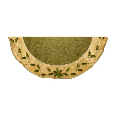 Kurt Adler 54" Green and Gold With Holly Leaves Embroidered Tree Skirt
