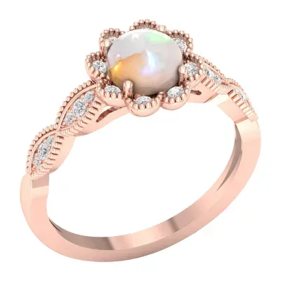 Womens Lab Created Opal 10K Rose Gold Over Silver Halo Cocktail Ring