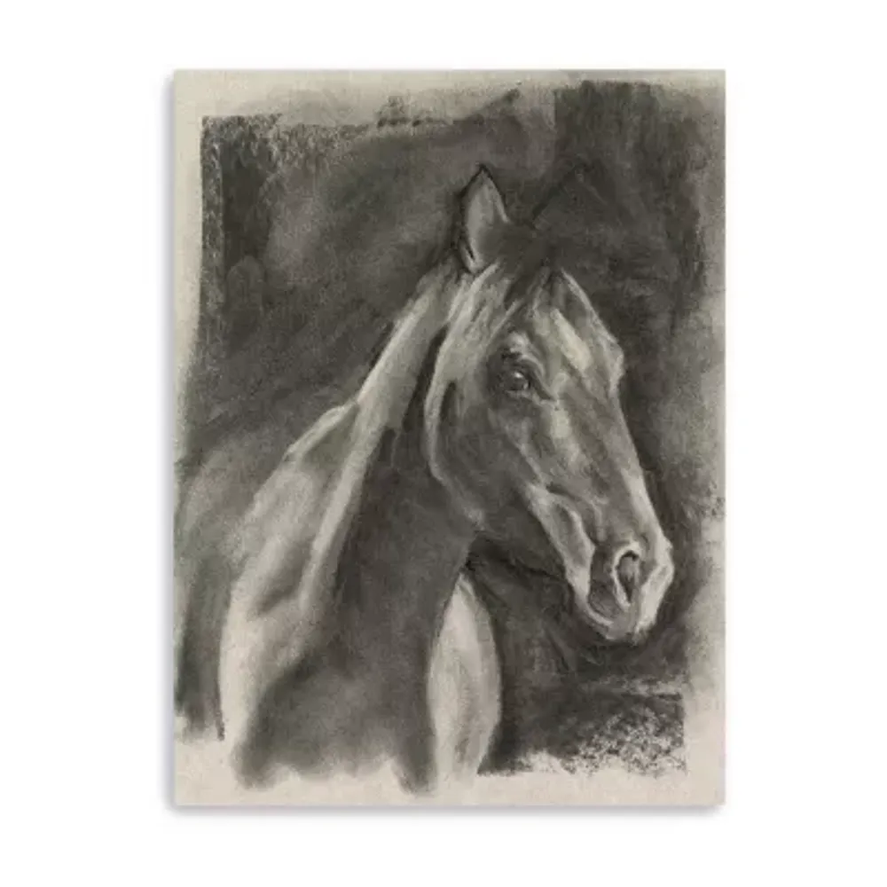 Lumaprints Charcoal Horse Study On Grey I Giclee Canvas Art