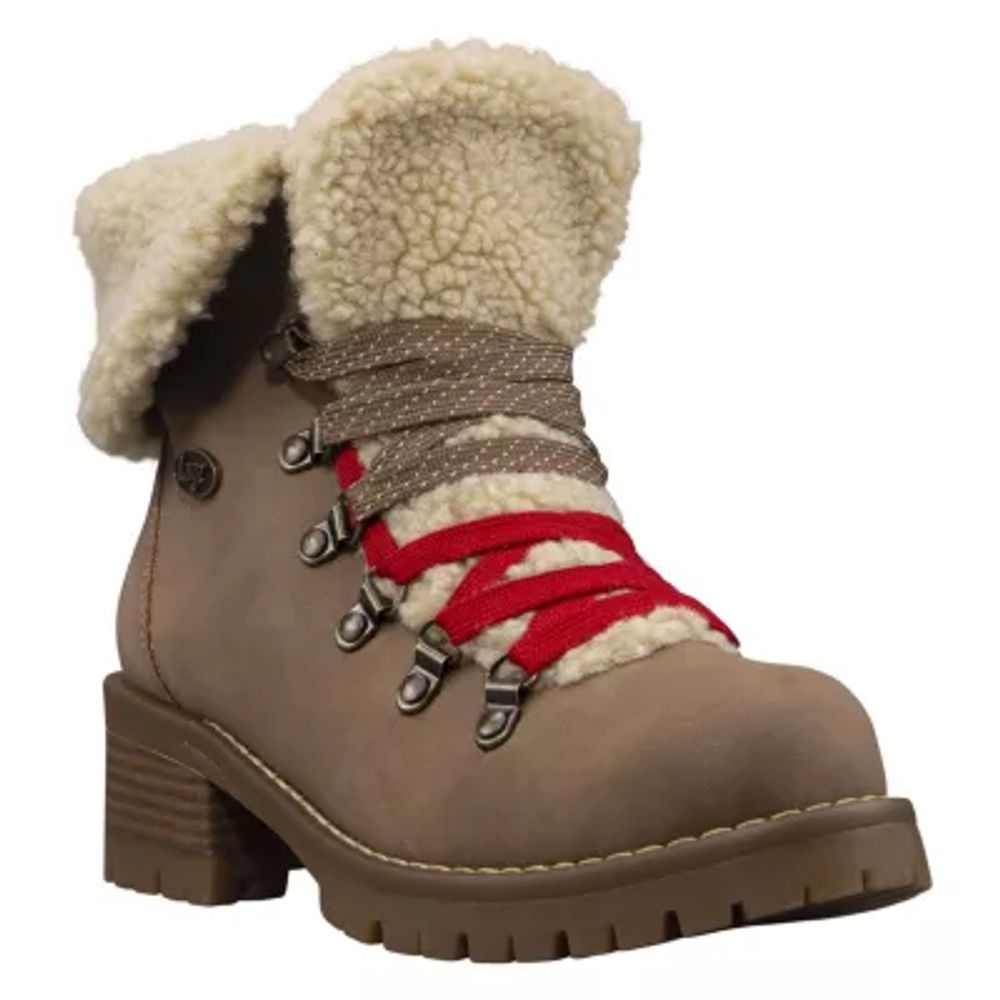 Lugz Womens Adore Sherpa Block Heel Lace Up Boots