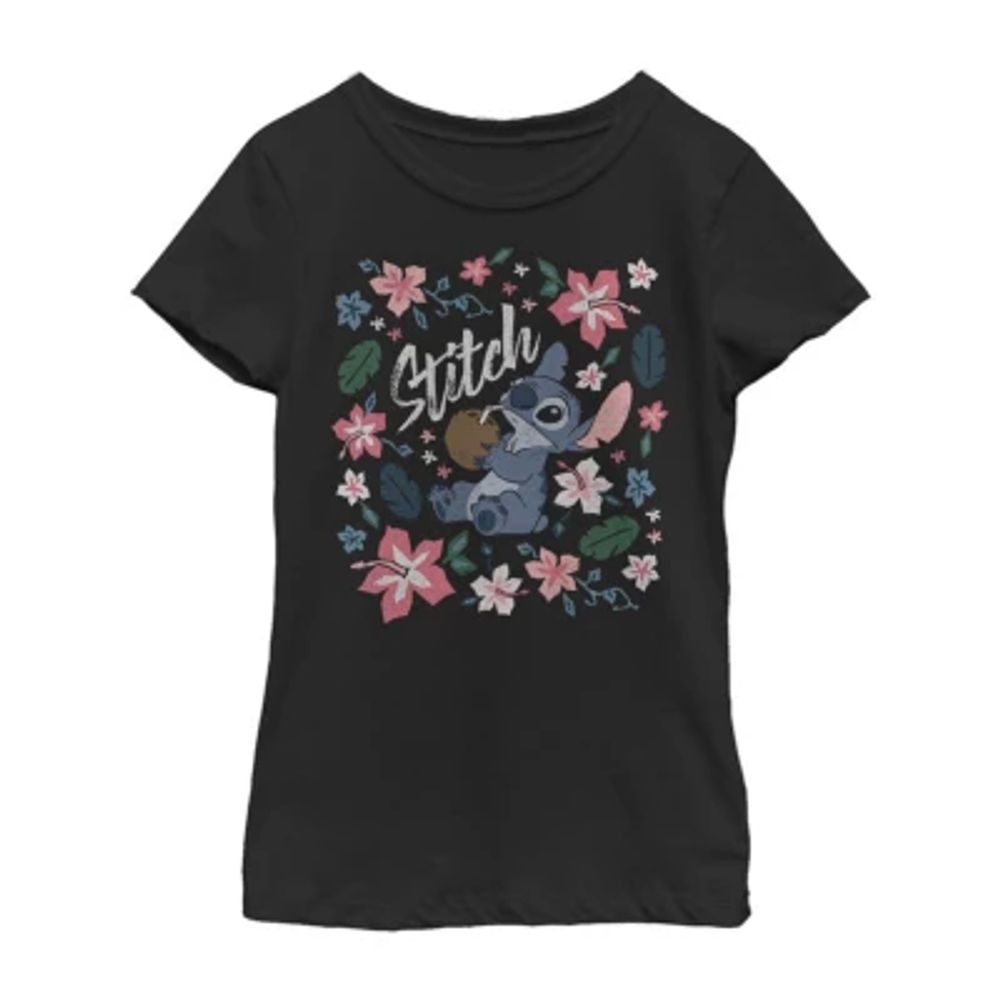 Little & Big Girls Crew Neck Short Sleeve Lilo Stitch Graphic T-Shirt