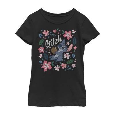 Little & Big Girls Crew Neck Short Sleeve Lilo Stitch Graphic T-Shirt