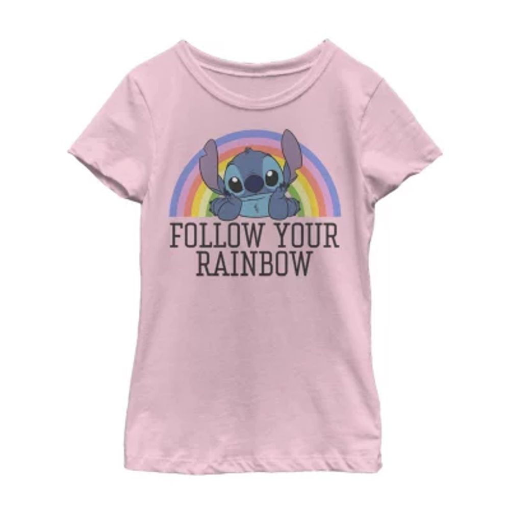 Little & Big Girls Crew Neck Short Sleeve Lilo Stitch Graphic T-Shirt