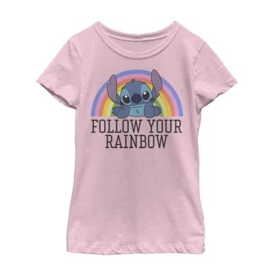 Little & Big Girls Crew Neck Short Sleeve Lilo Stitch Graphic T-Shirt