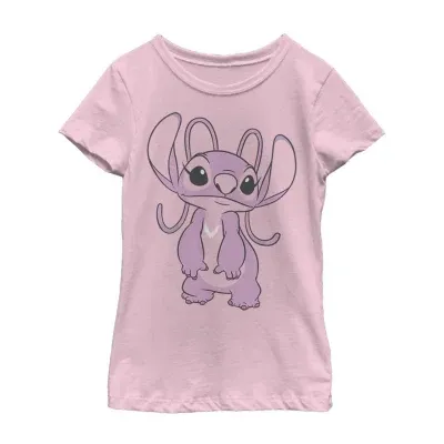 Little & Big Girls Crew Neck Short Sleeve Lilo Stitch Graphic T-Shirt