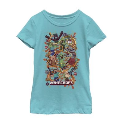 Little & Big Girls Crew Neck Short Sleeve Minecraft Graphic T-Shirt