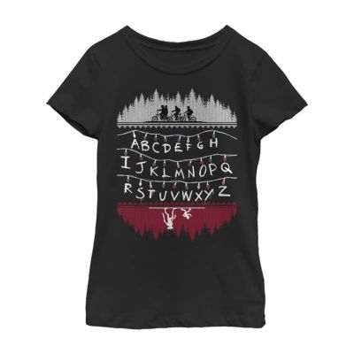 Little & Big Girls Christmas Stranger Things Crew Neck Short Sleeve Graphic T-Shirt