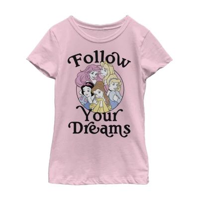 Little & Big Girls Follow Your Dreams Crew Neck Short Sleeve Princess Graphic T-Shirt
