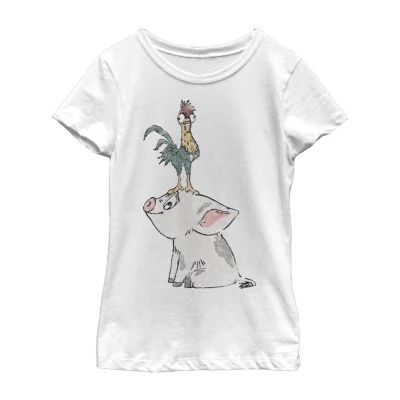 Little & Big Girls Pua Crew Neck Short Sleeve Moana Graphic T-Shirt