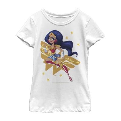 Little & Big Girls Crew Neck Short Sleeve DC Comics Justice League Wonder Woman Graphic T-Shirt