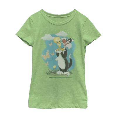 Little & Big Girls Crew Neck Short Sleeve Looney Tunes Graphic T-Shirt