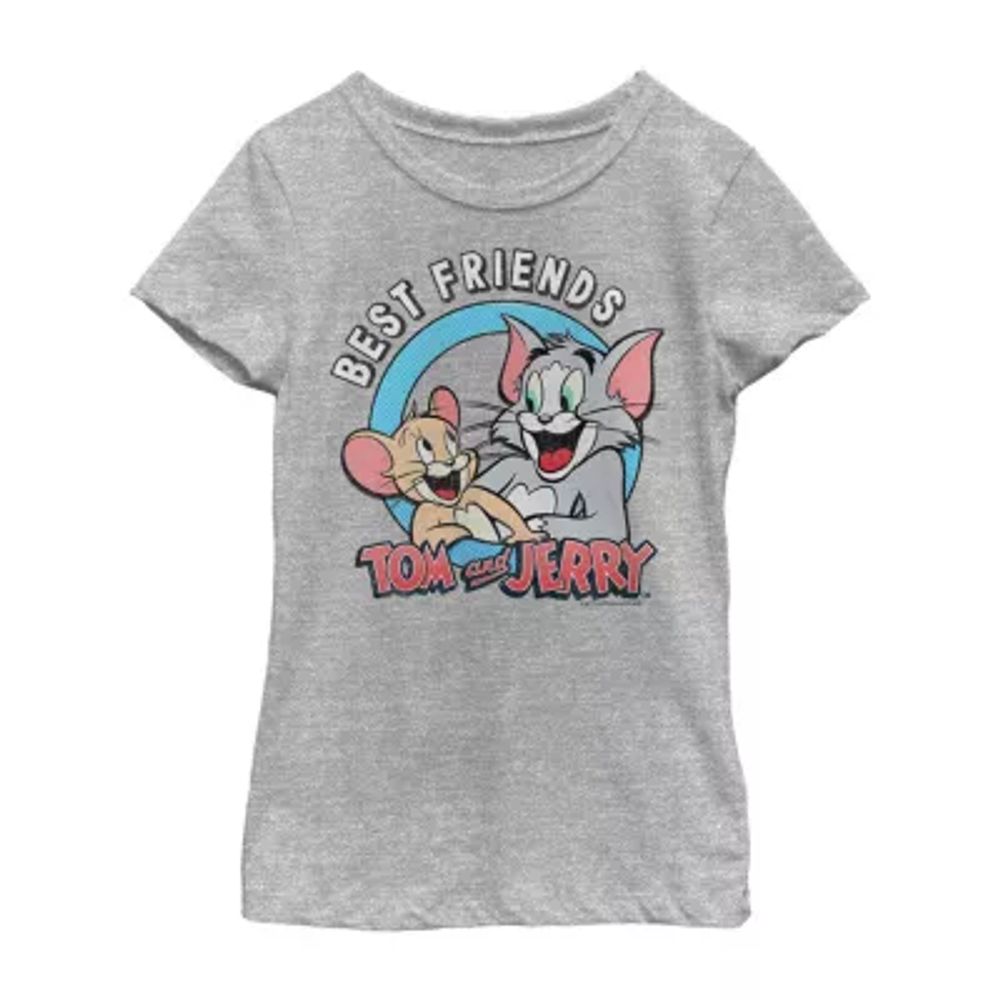 Little & Big Girls Crew Neck Short Sleeve Tom and Jerry Graphic T-Shirt