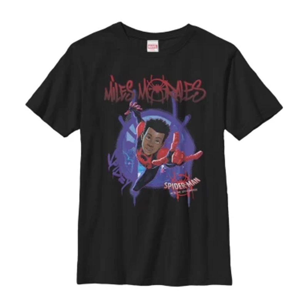 Little & Big Boys Miles Morales Crew Neck Short Sleeve Spiderman Graphic T-Shirt