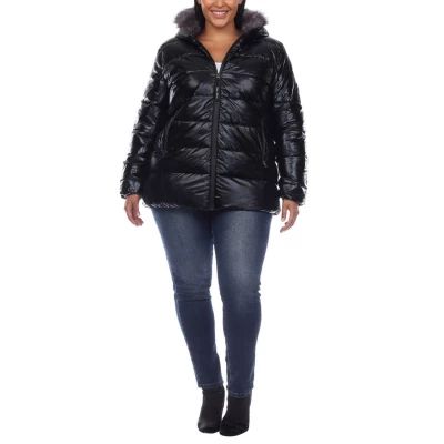 White Mark Hooded Midweight Puffer Jacket-Plus