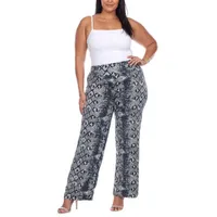 White Mark Womens Mid Rise Wide Leg Palazzo Pant-Plus