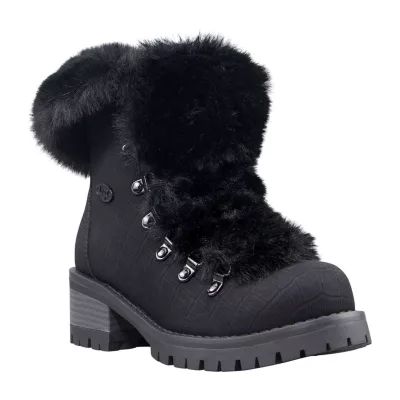 Lugz Womens Adore Fur Block Heel Lace Up Boots