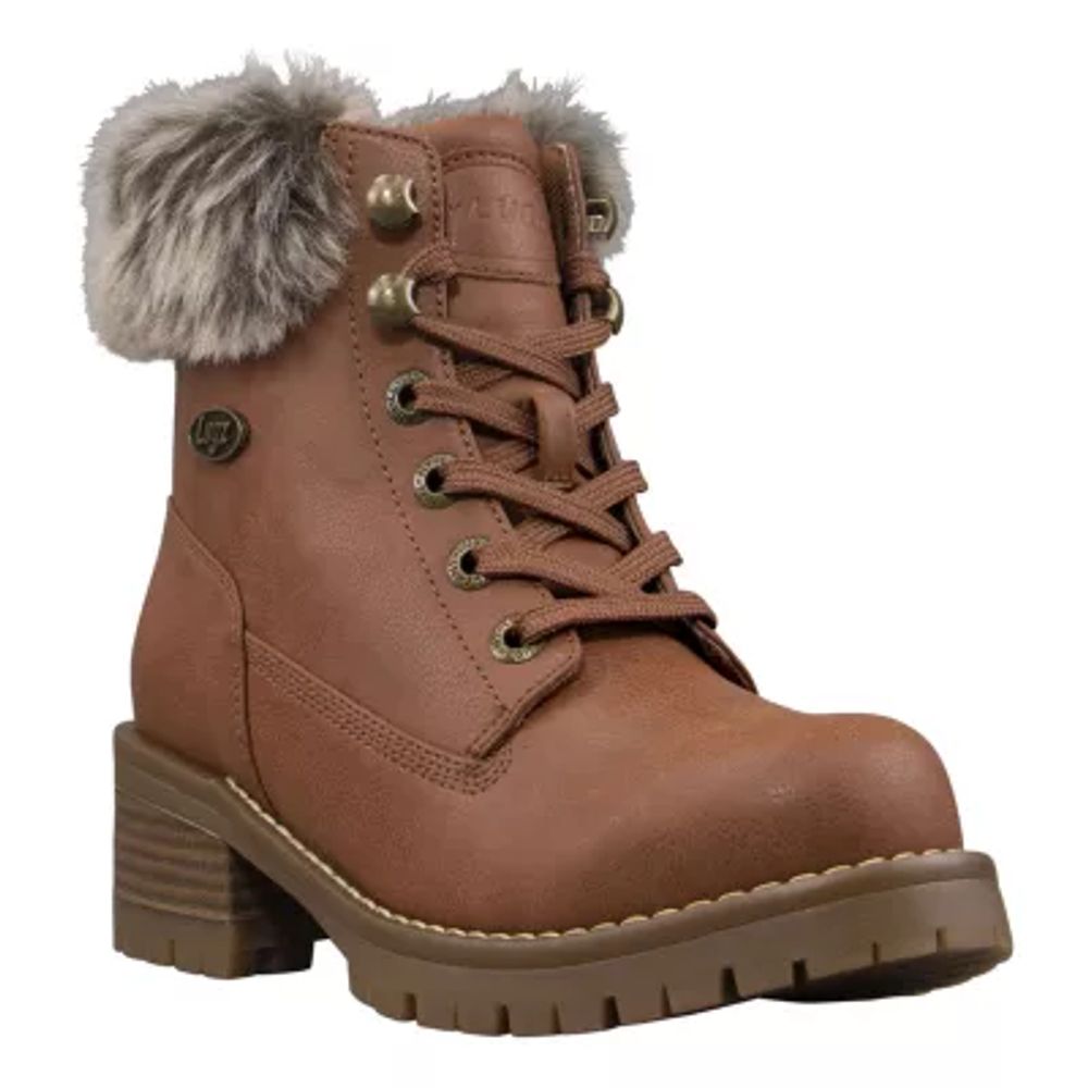 Lugz Womens Flirt Hi Fur Block Heel Lace Up Boots